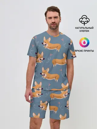 Мужской костюм с шортами / Корги с бабочкой