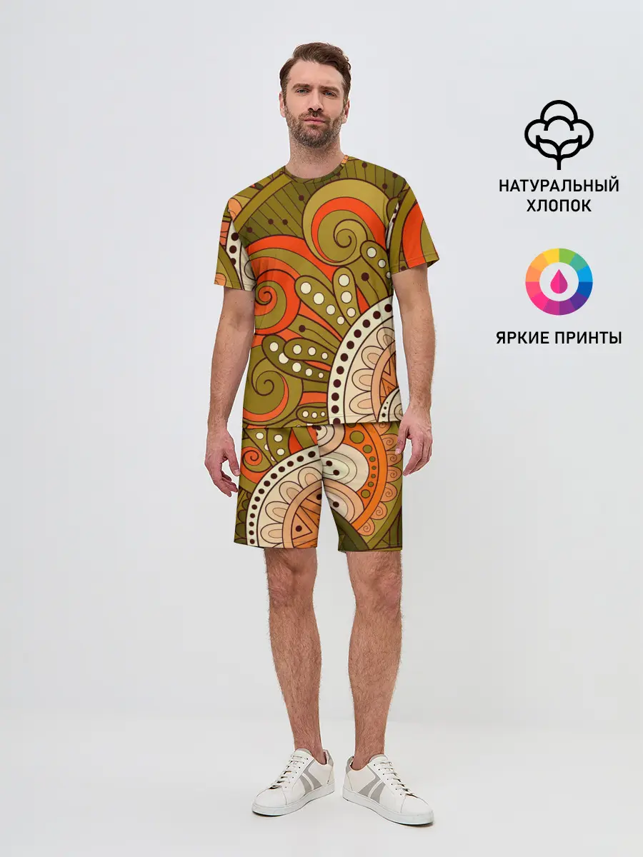 Мужской костюм с шортами / Детский оранжево-болотный