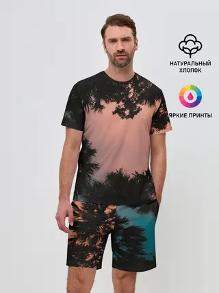 Мужской костюм с шортами / Пальмы вид снизу закат