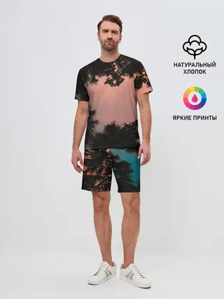 Мужской костюм с шортами / Пальмы вид снизу закат
