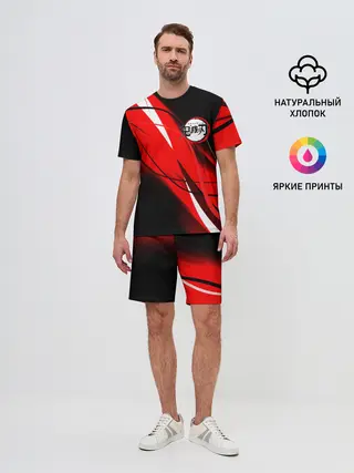 Мужской костюм с шортами / KIMETSU NO YAIBA маленький лого