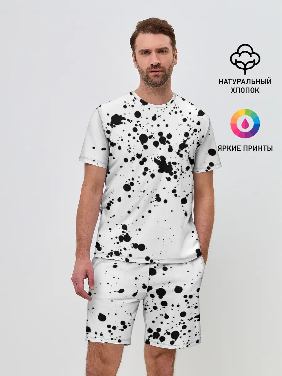 Мужской костюм с шортами / Далматинец - брызги чёрными пятнами