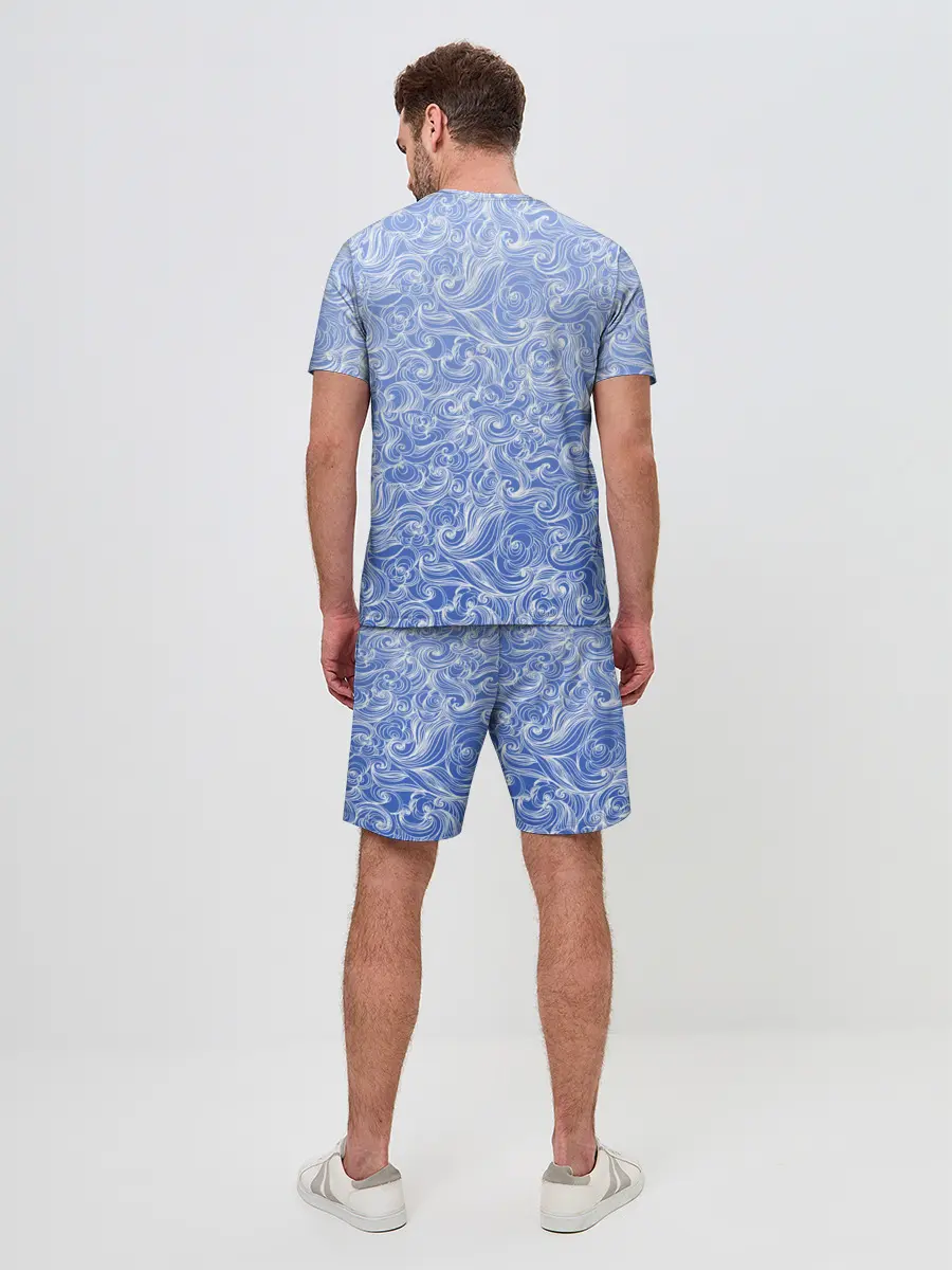 Мужской костюм с шортами / Волны на голубом фоне