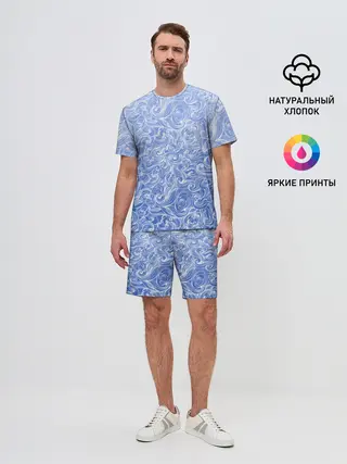 Мужской костюм с шортами / Волны на голубом фоне