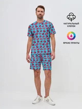Мужской костюм с шортами / Губы. Поп-арт