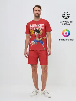 Мужской костюм с шортами / Monkey D. Luffy на красном