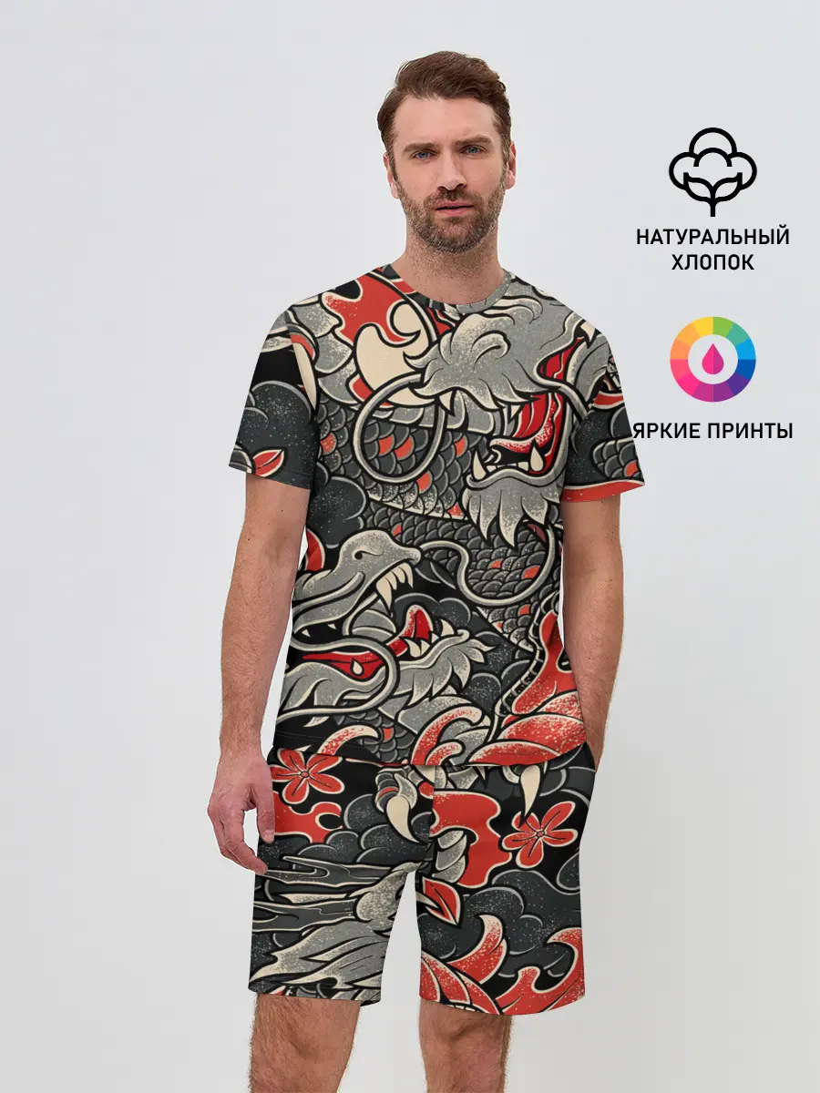 Мужской костюм с шортами / Dsquared tatoo DRAGON