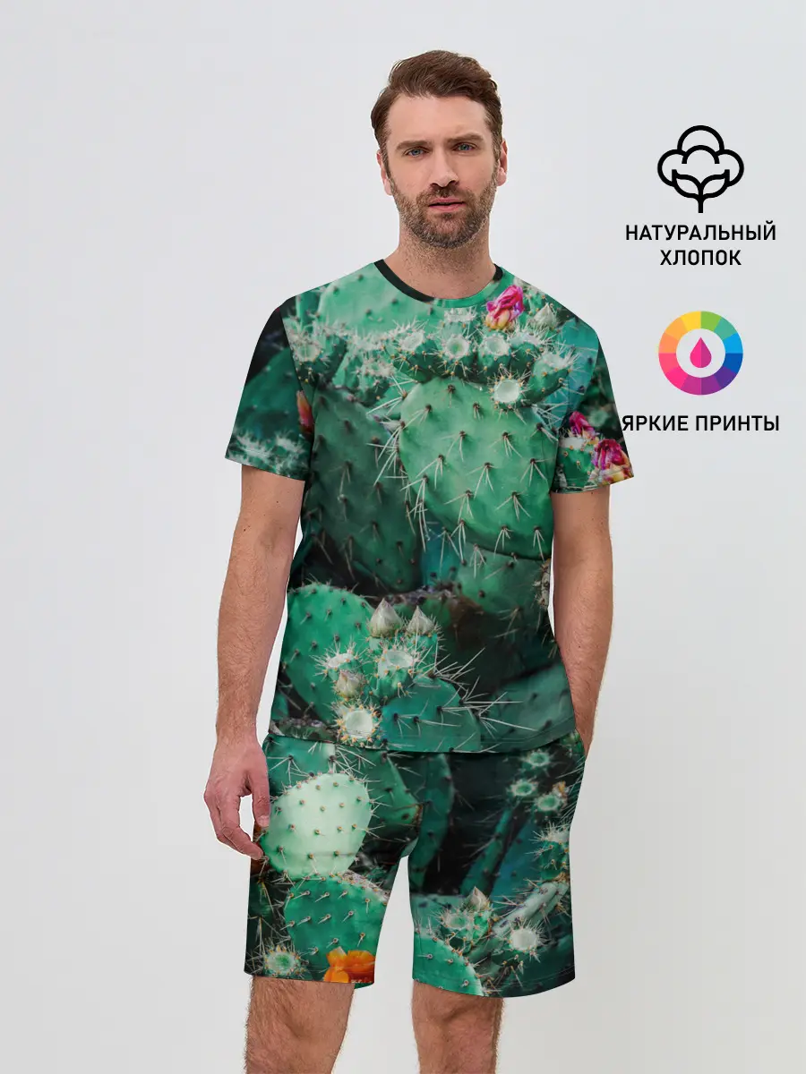 Мужской костюм с шортами / кактусы с цветами реализм