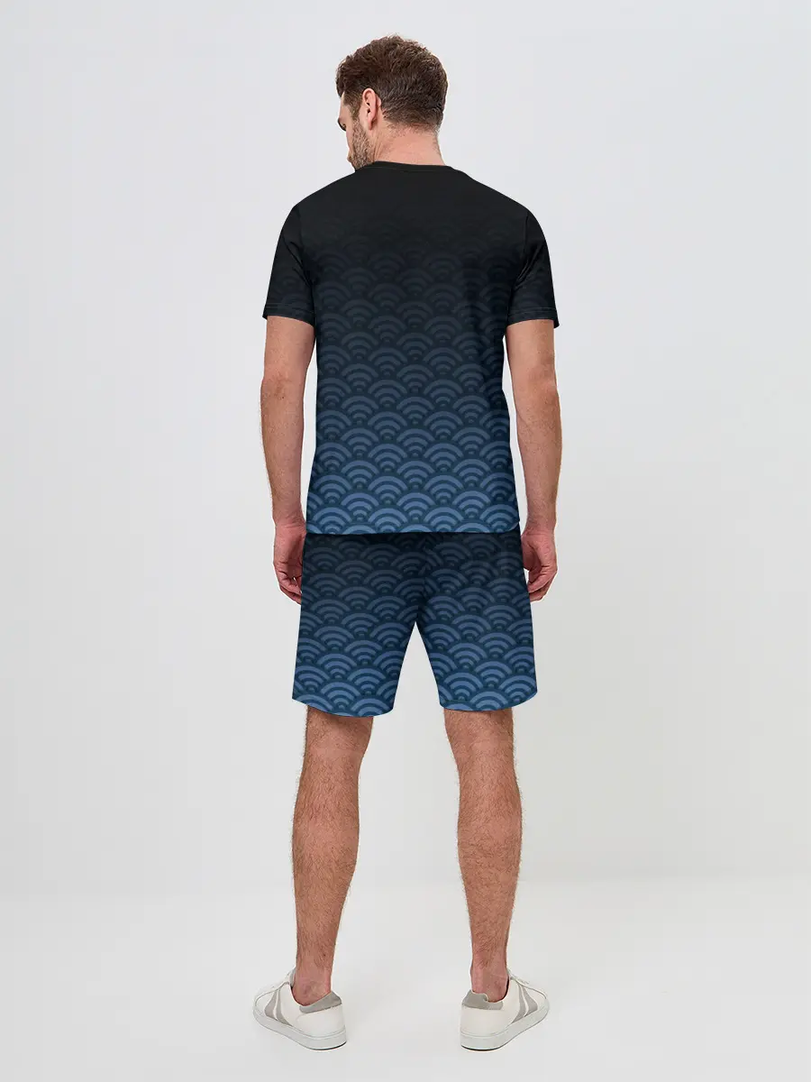 Мужской костюм с шортами / Узор круги темный синий