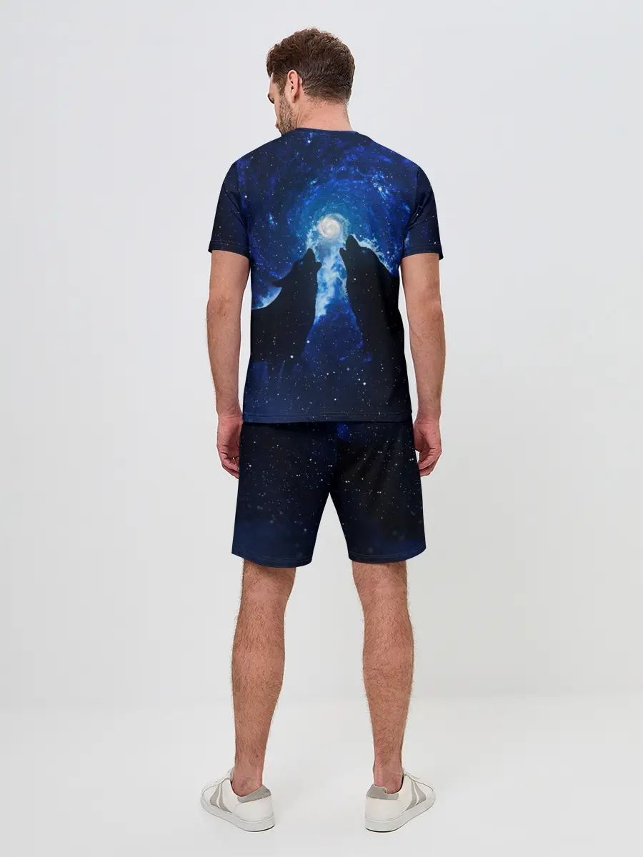 Мужской костюм с шортами / Волки силуэты звездное небо