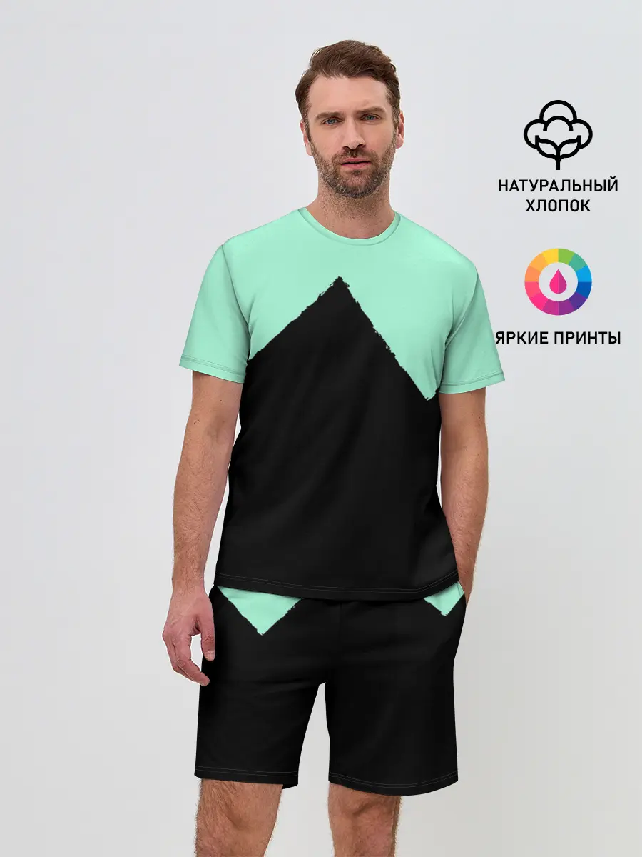 Мужской костюм с шортами / неровные зубья черный мятный