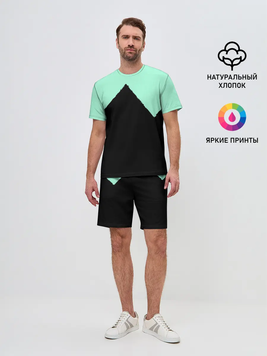 Мужской костюм с шортами / неровные зубья черный мятный