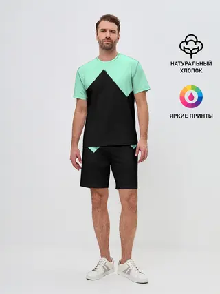 Мужской костюм с шортами / неровные зубья черный мятный