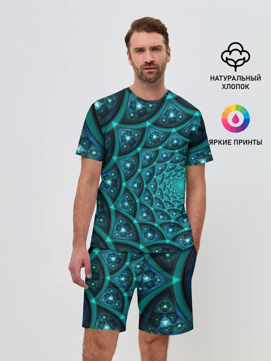 Мужской костюм с шортами / Асимметрия узор круги фигуры