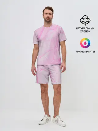 Мужской костюм с шортами / розовые разводы краска зефир