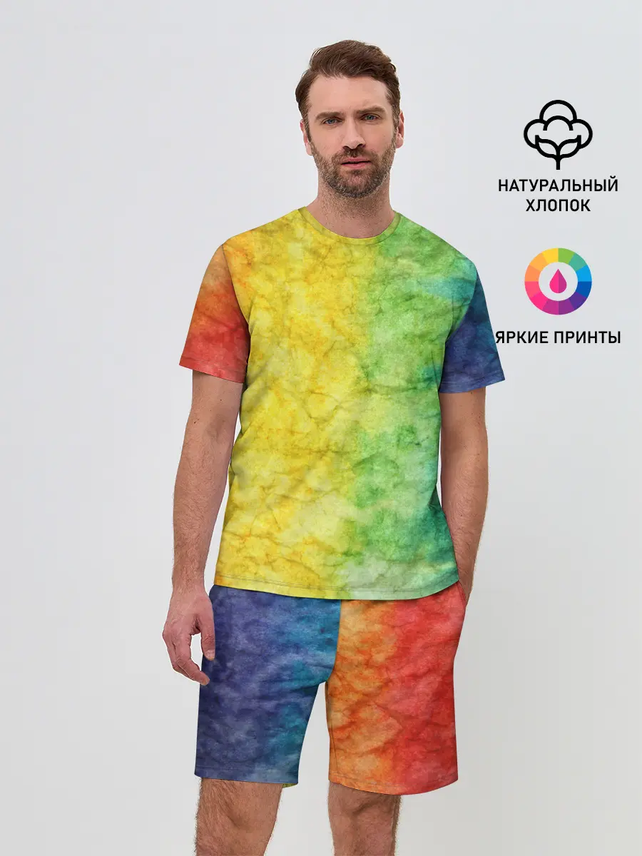 Мужской костюм с шортами / разноцветный акварель градиент