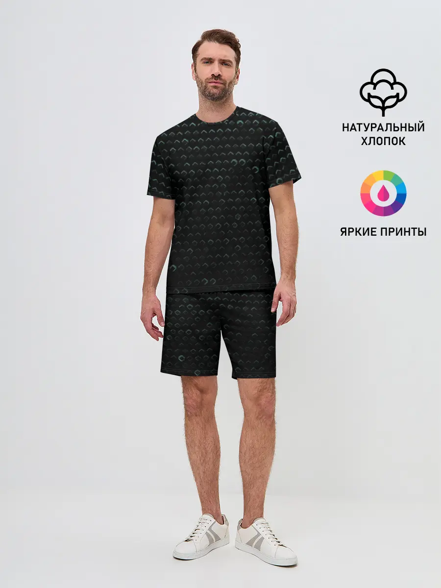 Мужской костюм с шортами / Текстура геометрия ромбы черны