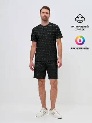 Мужской костюм с шортами / Текстура геометрия ромбы черны