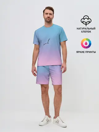 Мужской костюм с шортами / чайки птицы полет градиент