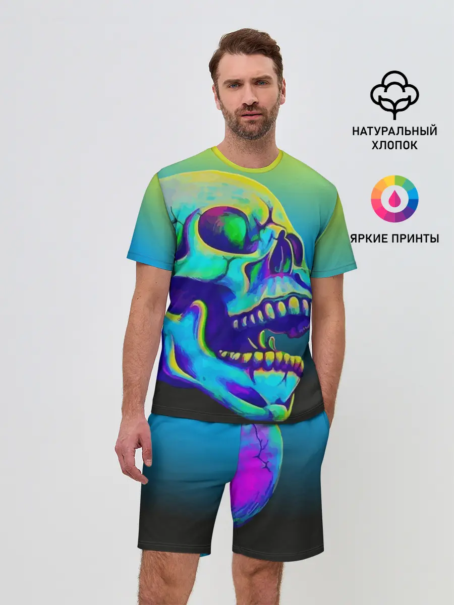 Мужской костюм с шортами / Neon skull