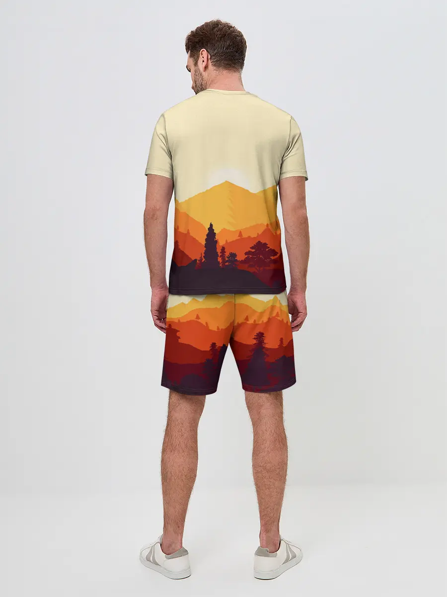Мужской костюм с шортами / Горы закат пейзаж лиса арт
