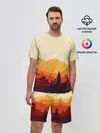 Мужской костюм с шортами / Горы закат пейзаж лиса арт
