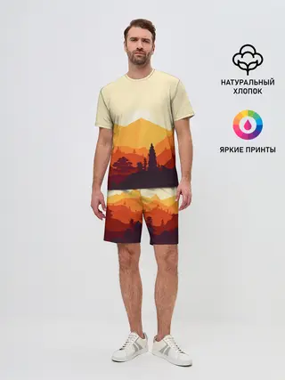 Мужской костюм с шортами / Горы закат пейзаж лиса арт