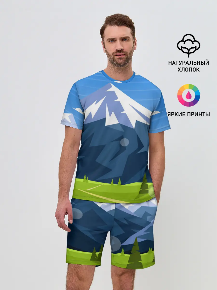 Мужской костюм с шортами / Горы пейзаж природа вектор