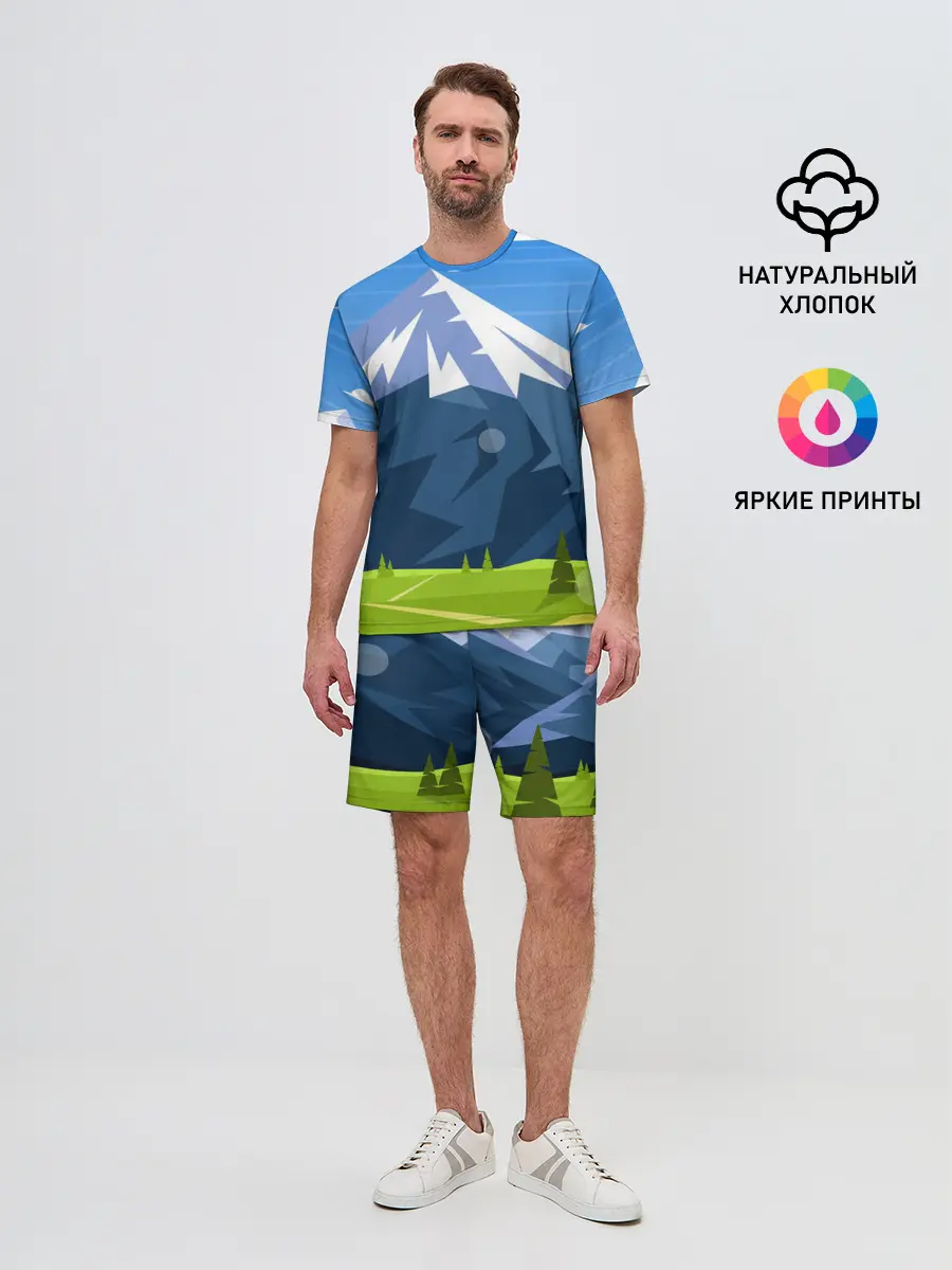 Мужской костюм с шортами / Горы пейзаж природа вектор