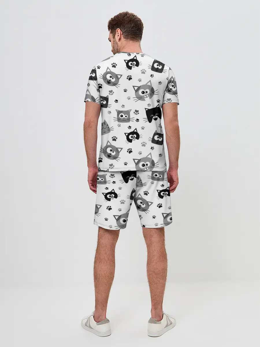 Мужской костюм с шортами / Котики | ЧБ