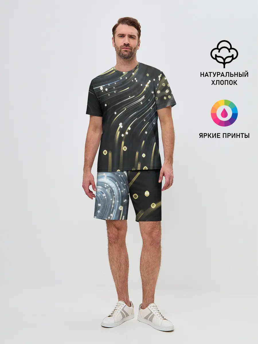 Мужской костюм с шортами / Абстракция искры полосы боке