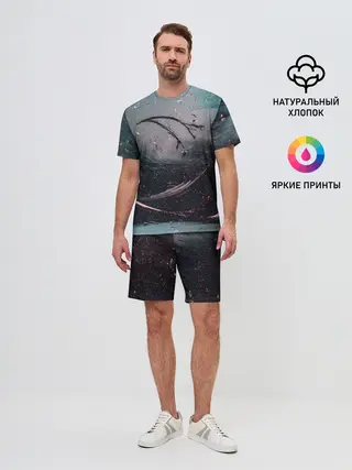 Мужской костюм с шортами / Абстракция краска разводы кап