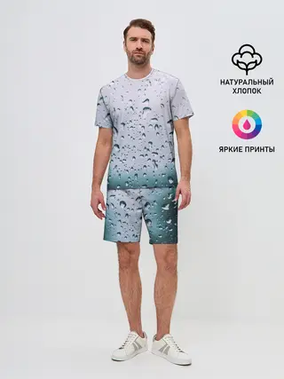Мужской костюм с шортами / Капли окно стекло дождь серо