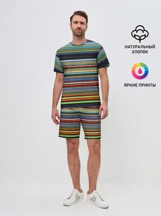 Мужской костюм с шортами / РАзноцыетные линии полосы хаос