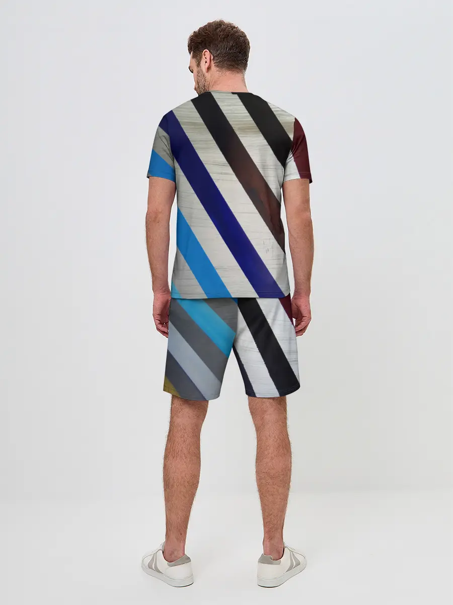 Мужской костюм с шортами / Косые линии полосы крупные