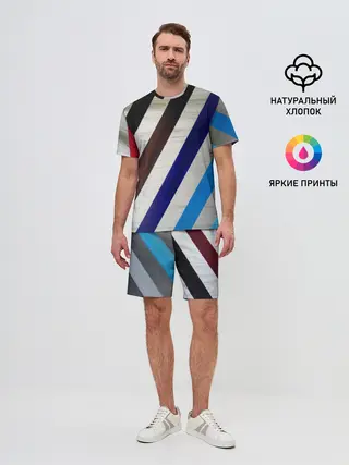 Мужской костюм с шортами / Косые линии полосы крупные