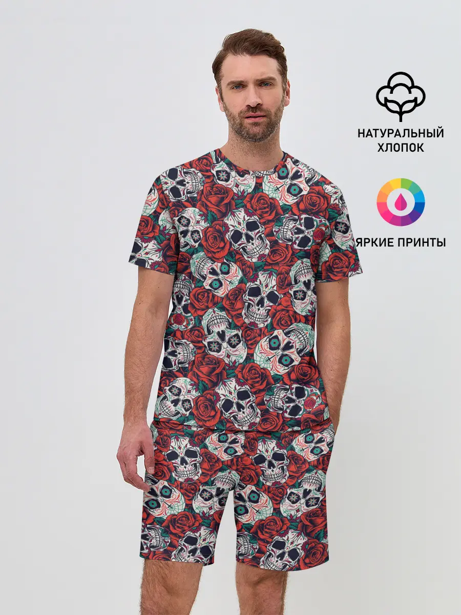 Мужской костюм с шортами / Тату черепа и розы