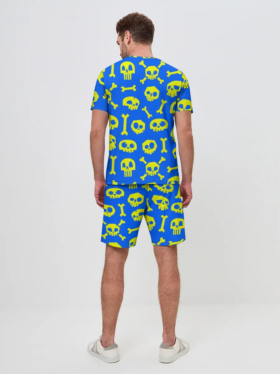 Мужской костюм с шортами / Веселый Монки. Синий фон череп и кости