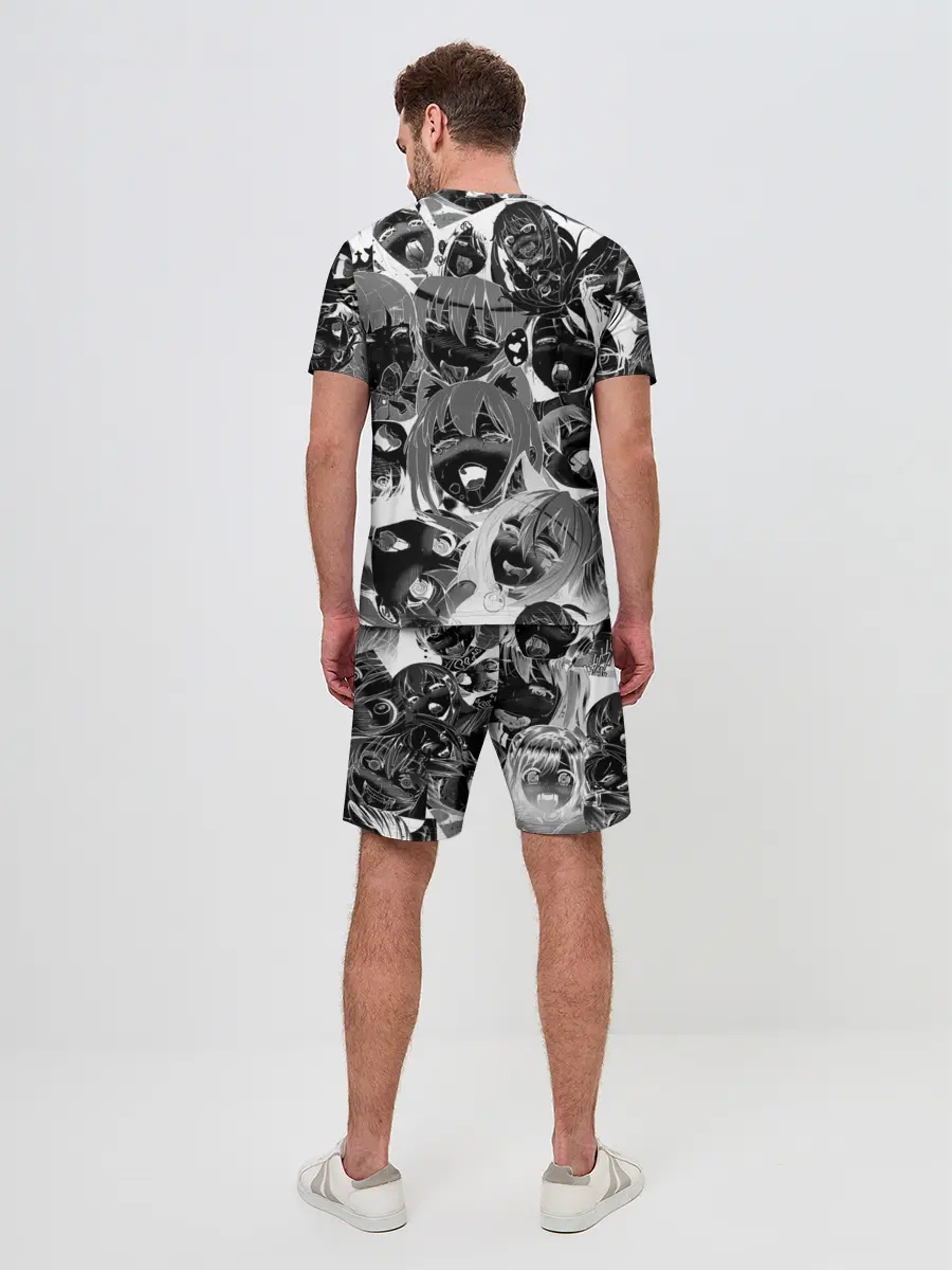 Мужской костюм с шортами / Ахегао паттерн черный