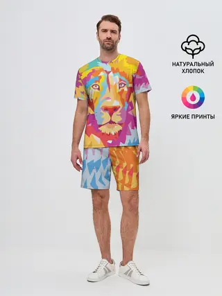 Мужской костюм с шортами / Акварельный лев