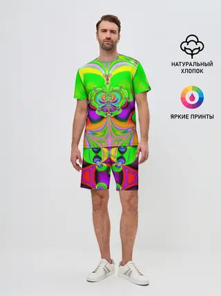 Мужской костюм с шортами / КИСЛОТНЫЙ ФРАКТАЛ ГЕОМЕТРИЯ