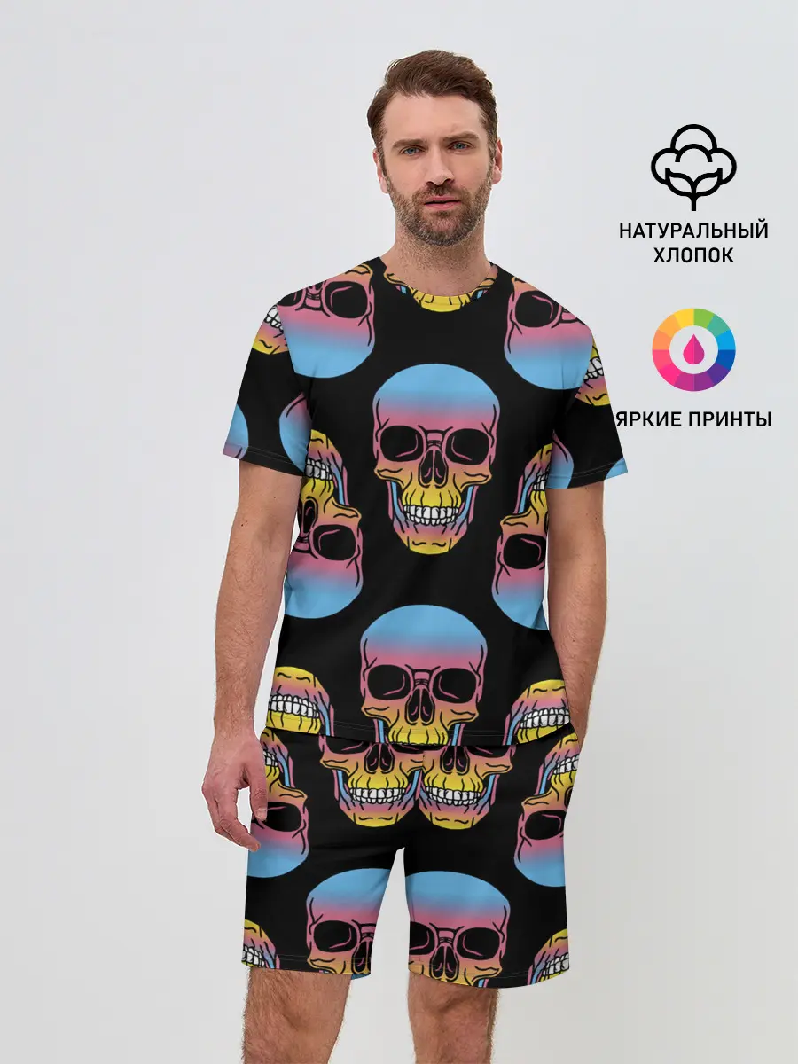 Мужской костюм с шортами / Neon skull