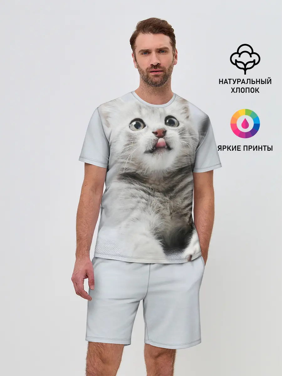 Мужской костюм с шортами / серый котенок