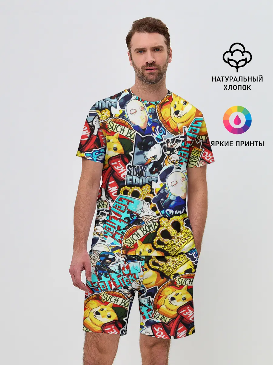Мужской костюм с шортами / CS GO STICKERBOMBING