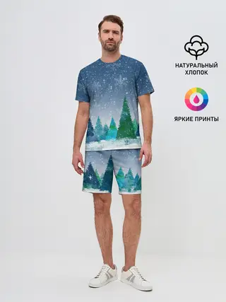 Мужской костюм с шортами / Снежинки в лесу