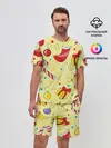 Мужской костюм с шортами / Новогодний узор на желтом фоне