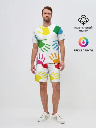Мужской костюм с шортами / Цветные ладошки - Детский узор