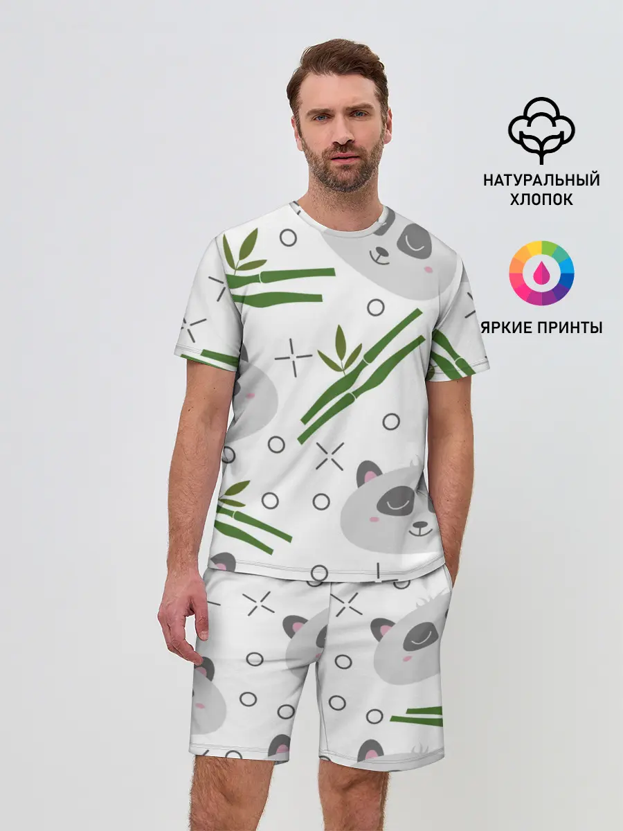 Мужской костюм с шортами / Панда с бамбуком