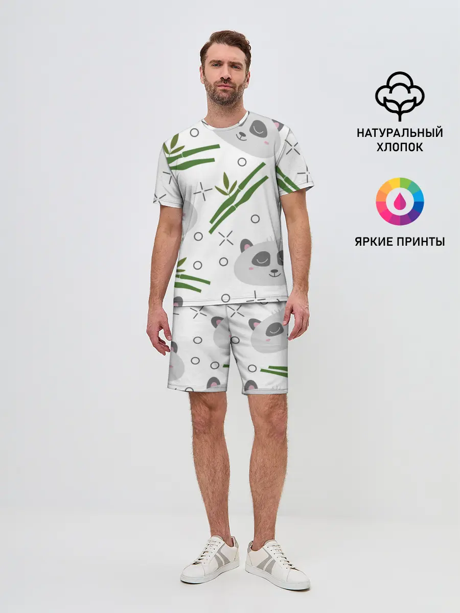 Мужской костюм с шортами / Панда с бамбуком