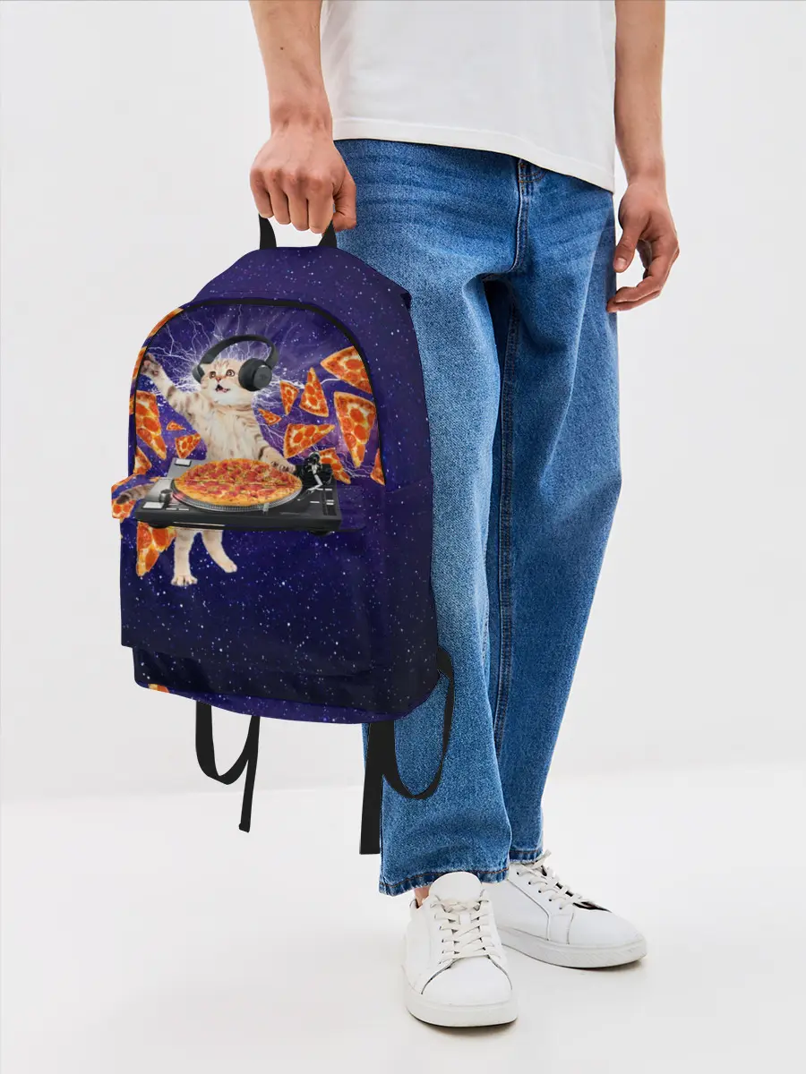 Рюкзак джинсовый / Пицца - Кот